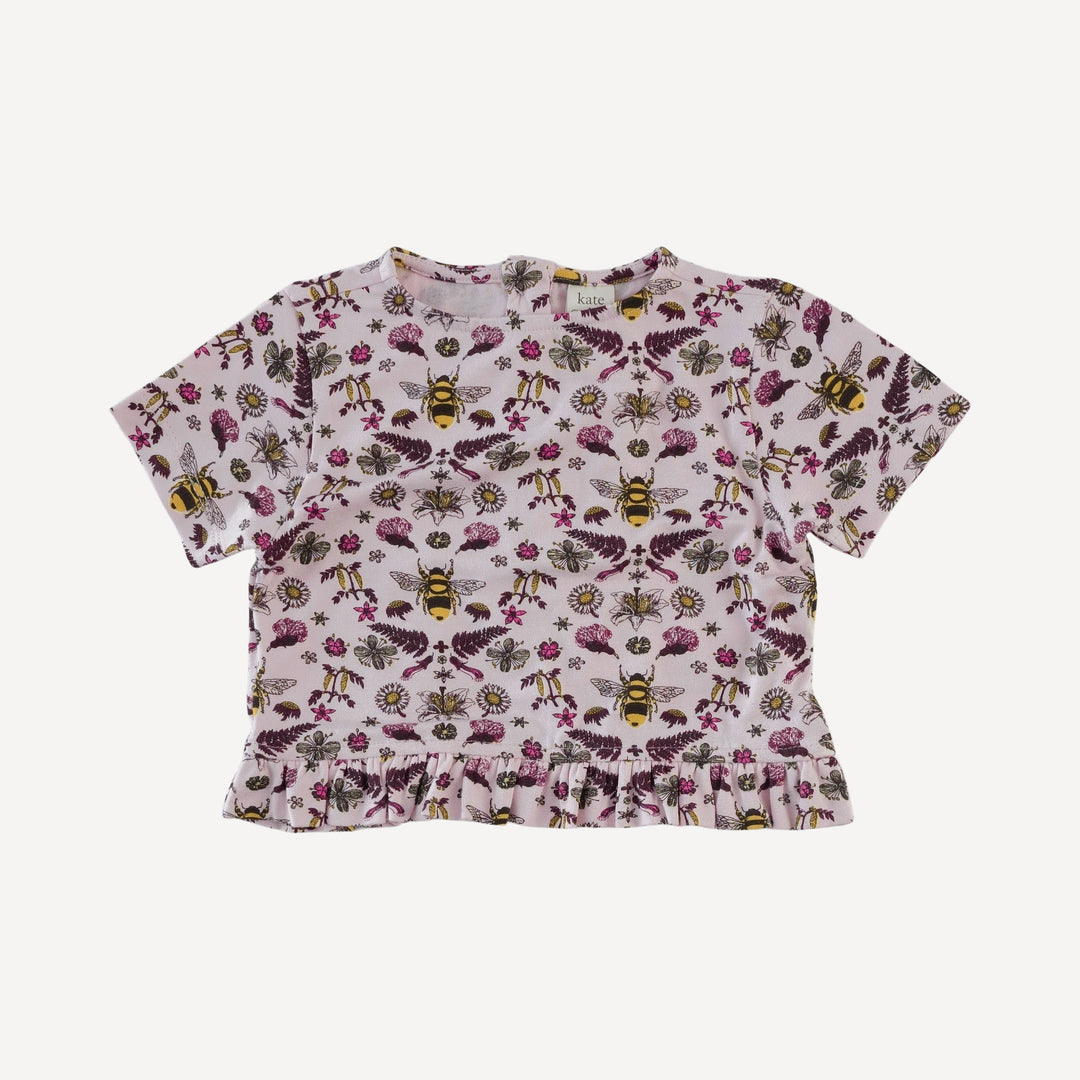short sleeve cropped ruffle tee + flare set | rose litho bee | bamboo