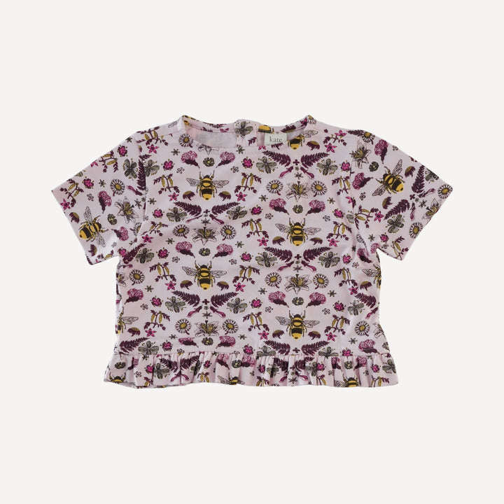 short sleeve cropped ruffle tee + flare set | rose litho bee | bamboo