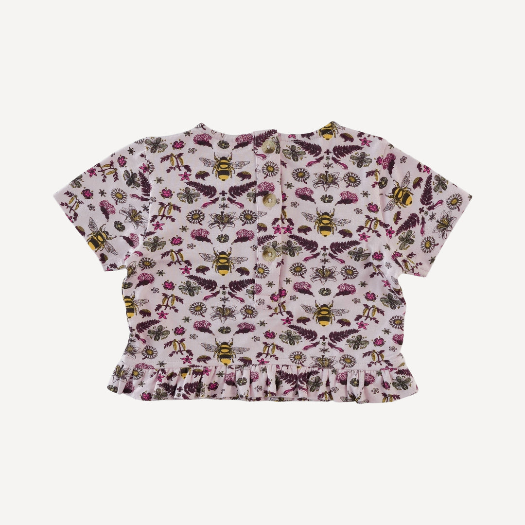short sleeve cropped ruffle tee + flare set | rose litho bee | bamboo
