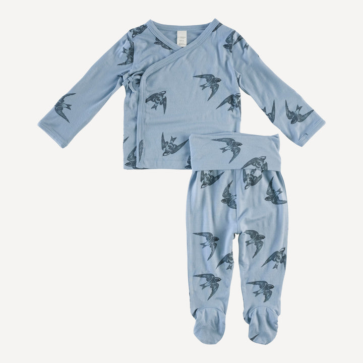 wrap layette set | slate blue sparrow | modal