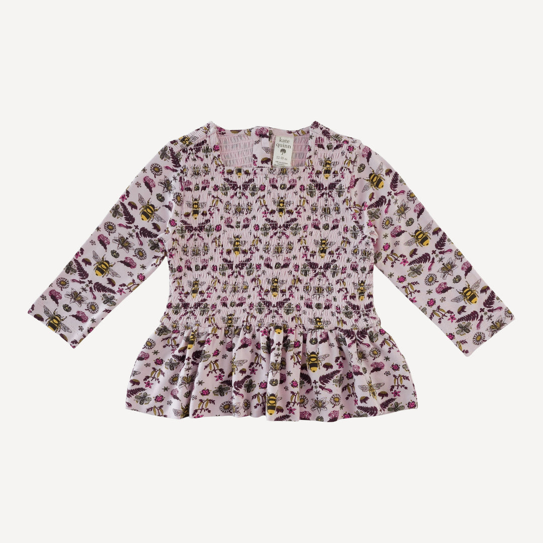 long sleeve smocked ruffle top + pant set | rose litho bee | bamboo