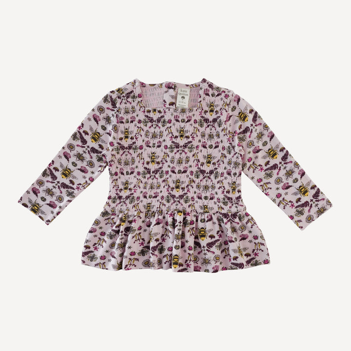 long sleeve smocked ruffle top + pant set | rose litho bee | bamboo