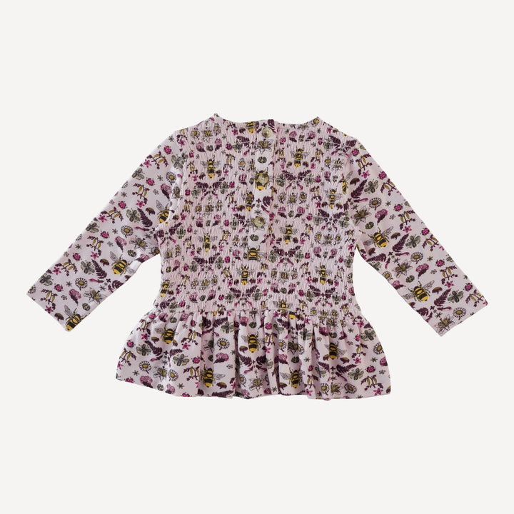 long sleeve smocked ruffle top + pant set | rose litho bee | bamboo