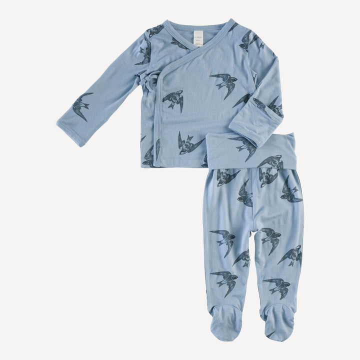 wrap layette set | slate blue sparrow | modal