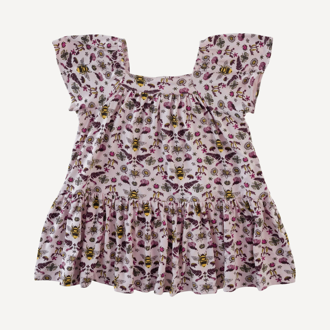 square neck flutter sleeve dress | rose litho bee | bamboo