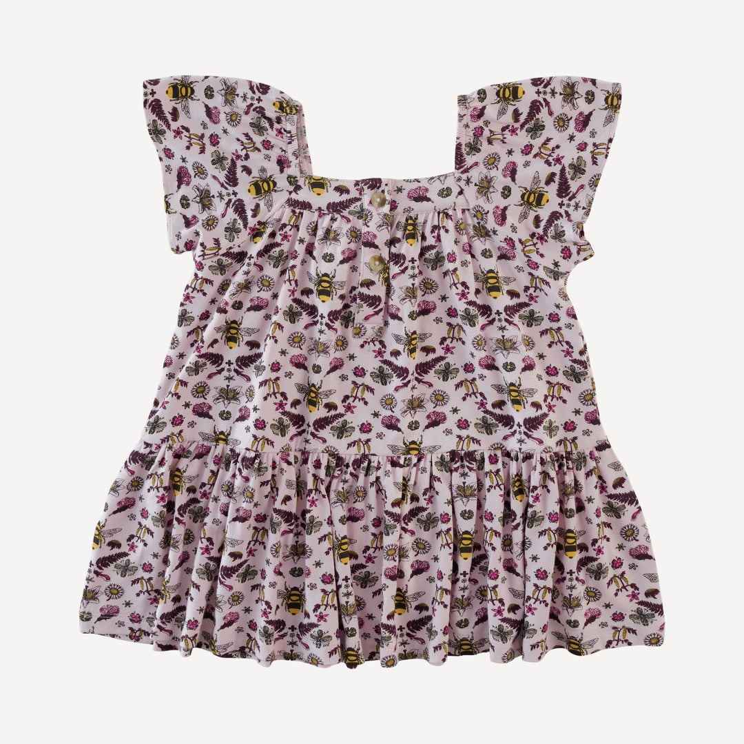 square neck flutter sleeve dress | rose litho bee | bamboo