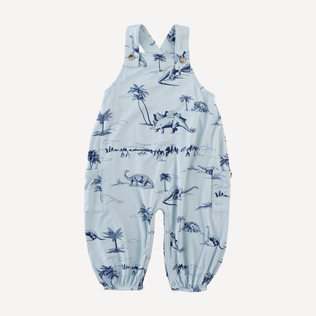 gathered bubble pocket overall | blue dino landscape | bamboo