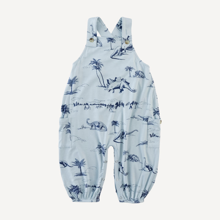 gathered bubble pocket overall | blue dino landscape | bamboo