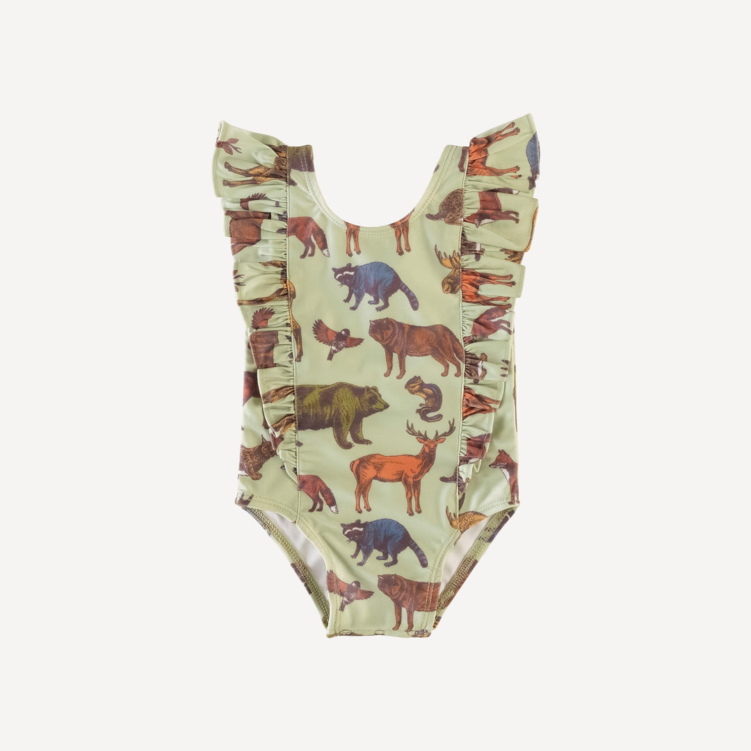 side ruffle tank swimsuit | forest animals | swim