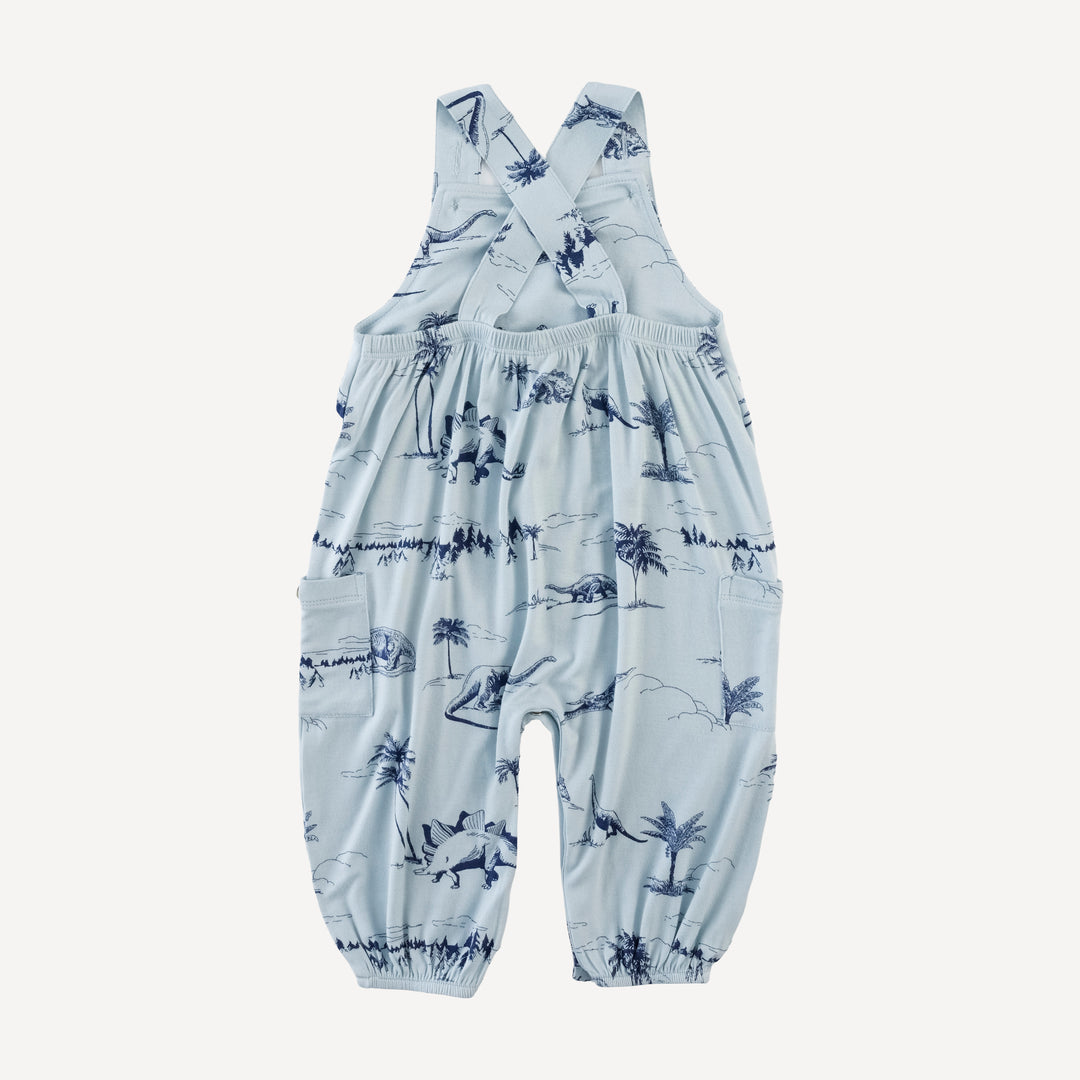 gathered bubble pocket overall | blue dino landscape | bamboo