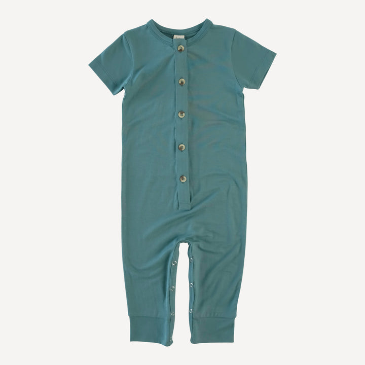 short sleeve button sport jumpsuit | sea pine | bamboo