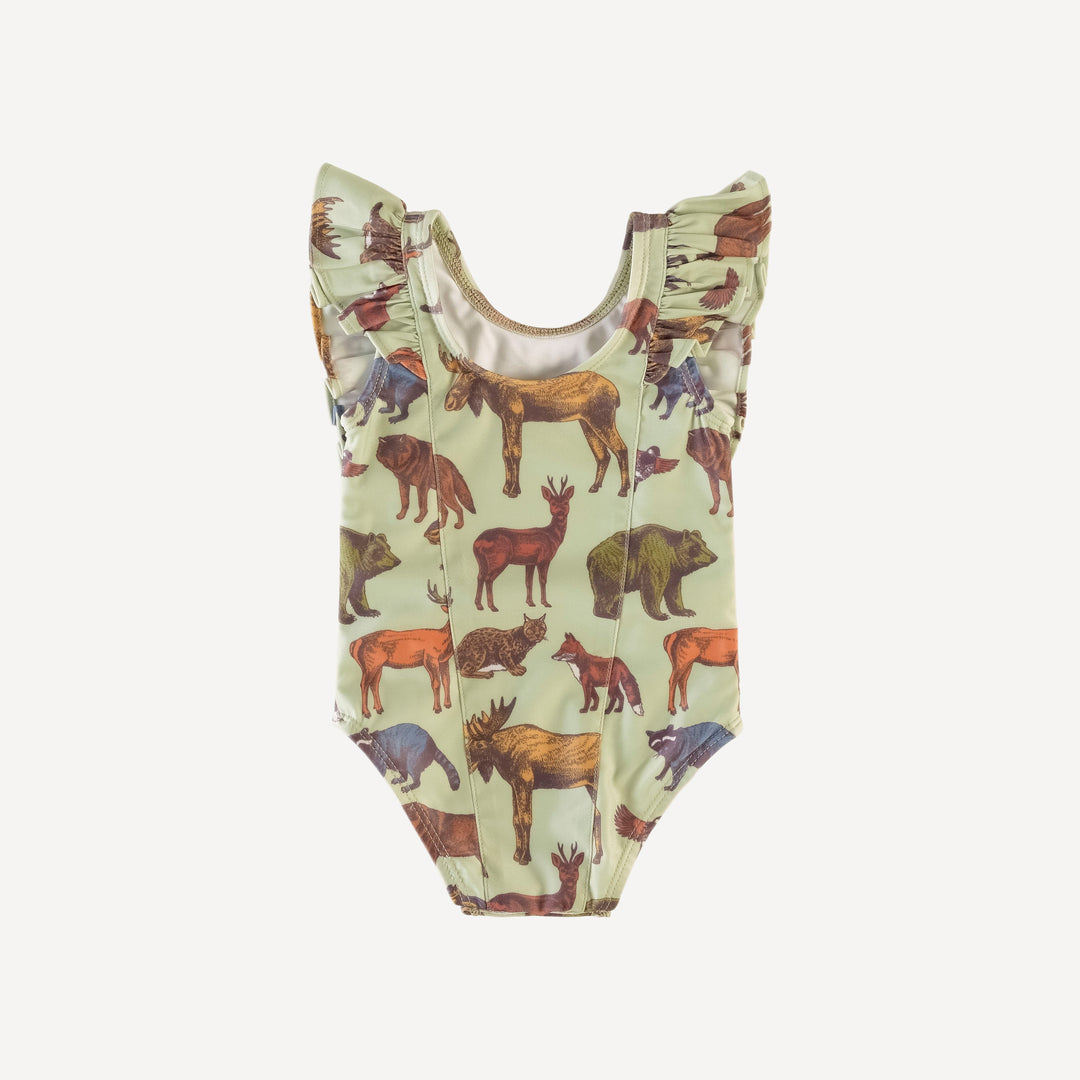 side ruffle tank swimsuit | forest animals | swim