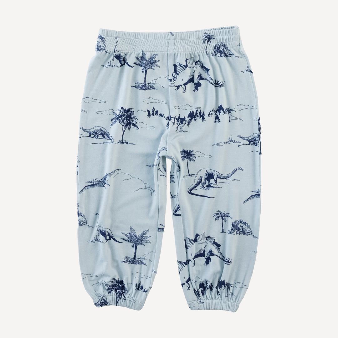 long sleeve hooded cuffed jogger set | blue dino landscape | bamboo
