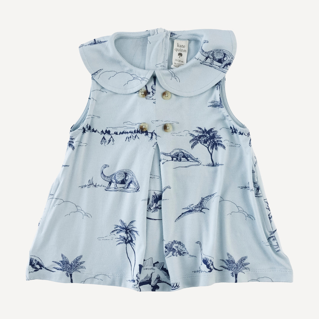 kick pleat peter pan top + bike short set | blue dino landscape | bamboo