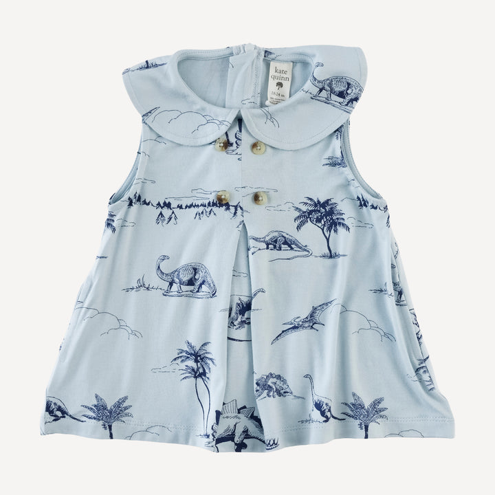 kick pleat peter pan top + bike short set | blue dino landscape | bamboo