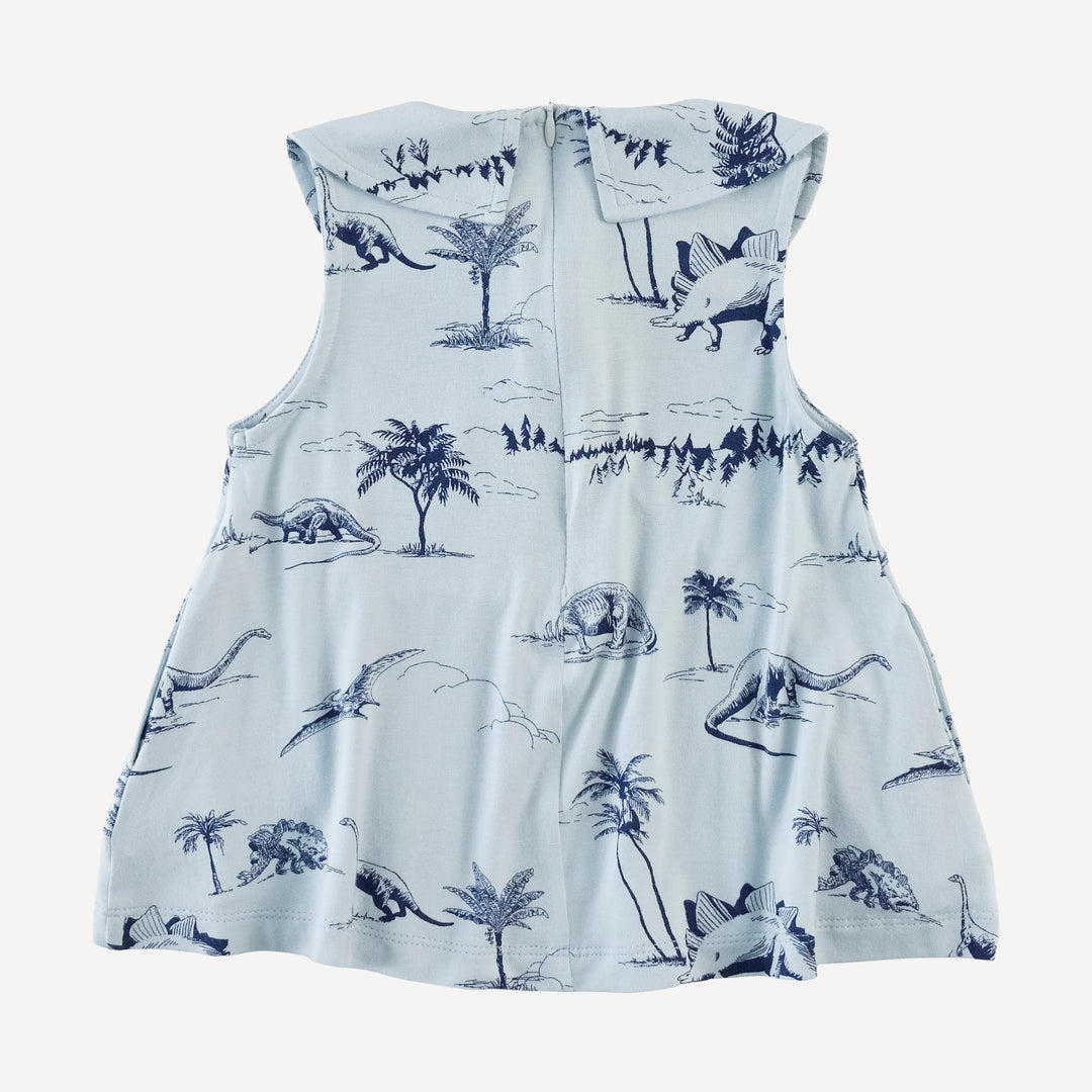 kick pleat peter pan top + bike short set | blue dino landscape | bamboo