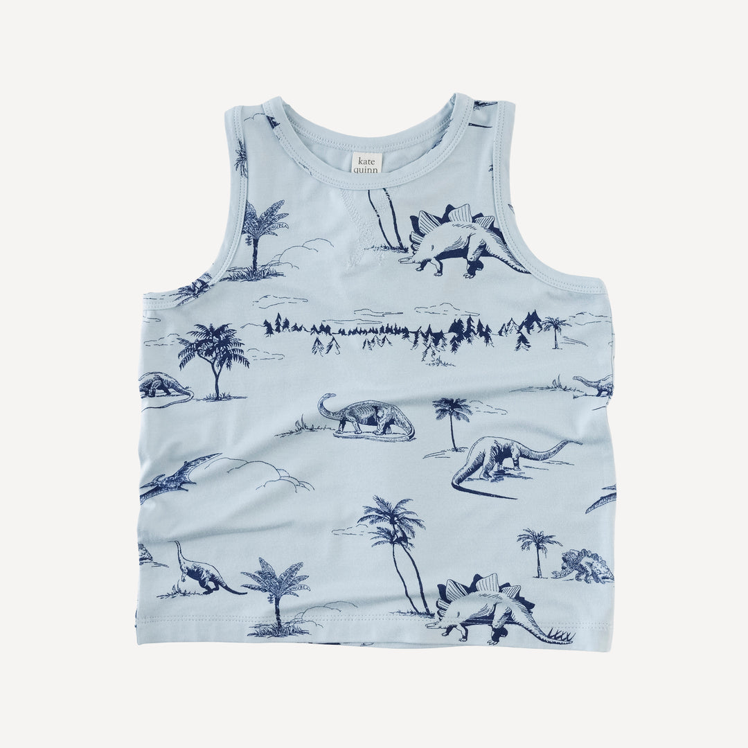 topstitch tank + relaxed short set | blue dino landscape | bamboo