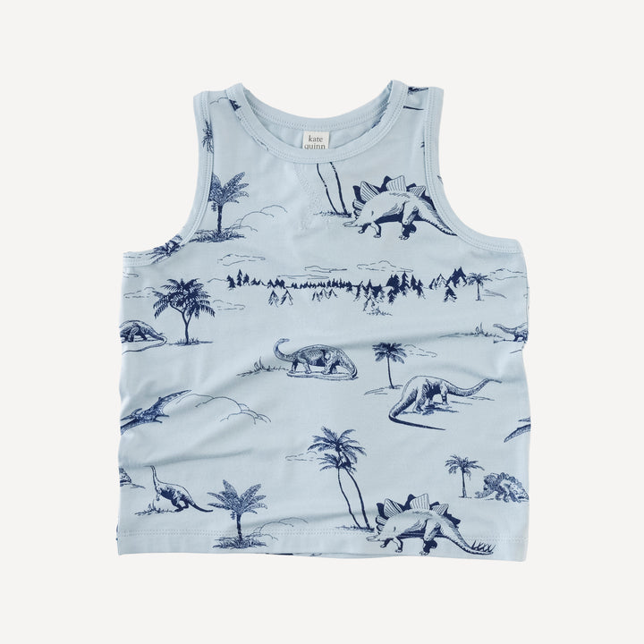 topstitch tank + relaxed short set | blue dino landscape | bamboo