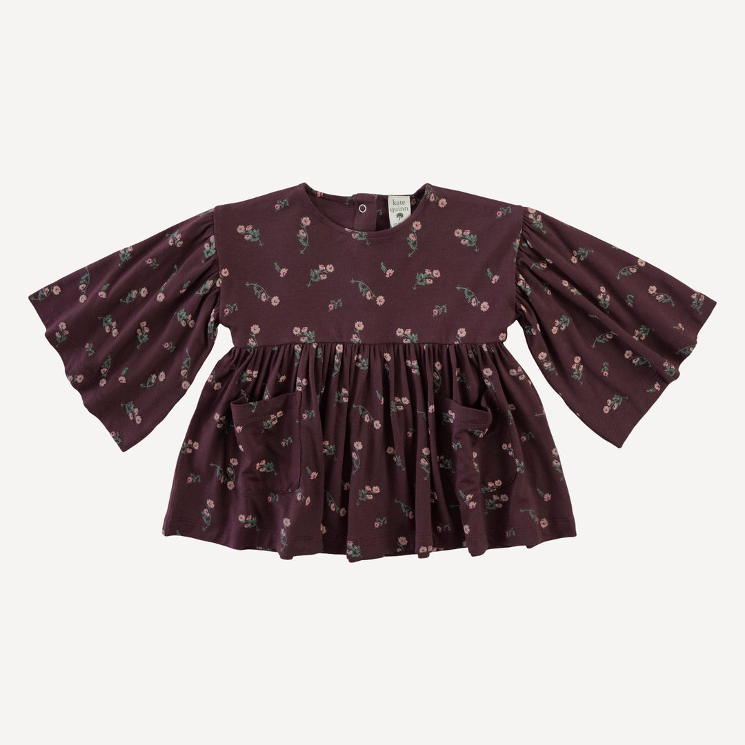 bell sleeve gathered tunic | huckleberry chamomile | bamboo