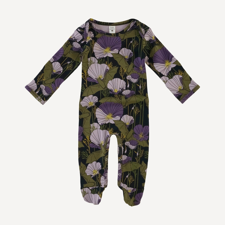 long sleeve lap neck footie | poppy bats | organic cotton interlock