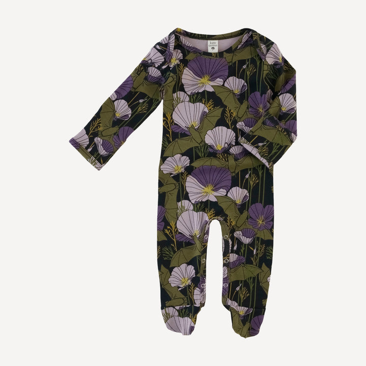long sleeve lap neck footie | poppy bats | organic cotton interlock