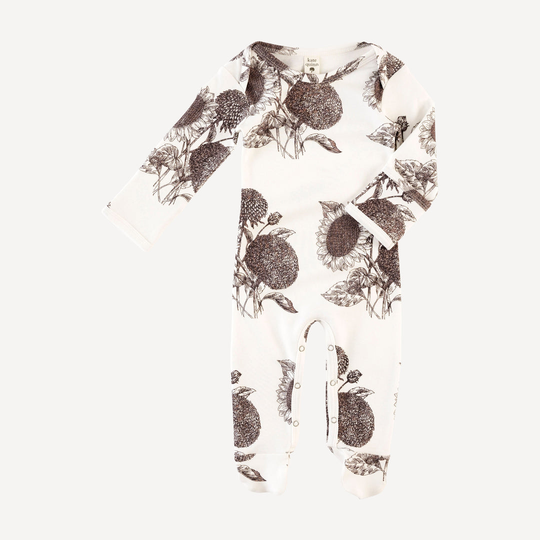 long sleeve lap neck footie | rasin sunflower | organic cotton interlock