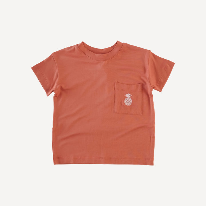 short sleeve relaxed classic pocket tee with embroidery | coral spice | bamboo