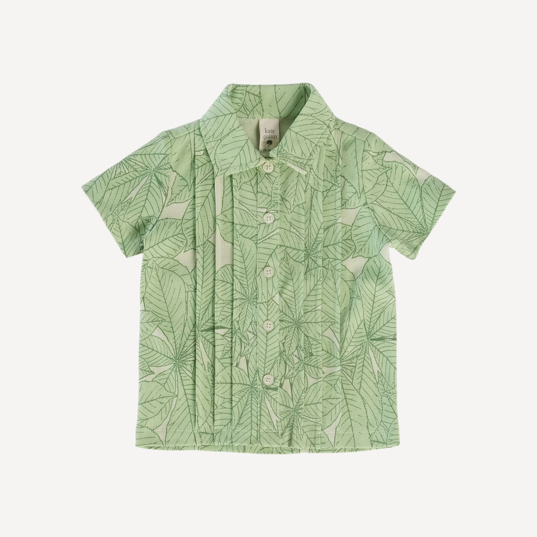 short sleeve pintuck button shirt | green foliage | organic cotton interlock