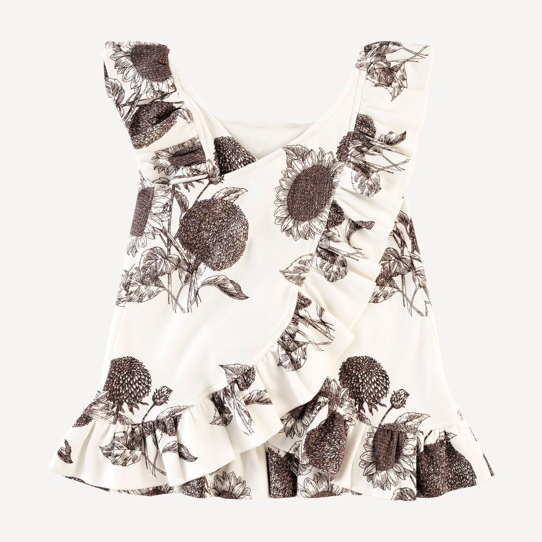 ruffle pinafore dress + bloomer set | raisin sunflower | organic cotton interlock