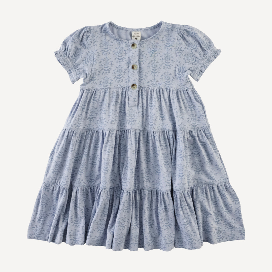 short puff sleeve prairie dress | cornflower folk wallpaper | bamboo