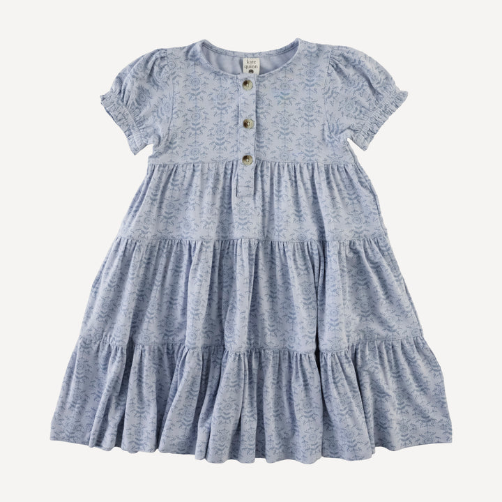 short puff sleeve prairie dress | cornflower folk wallpaper | bamboo