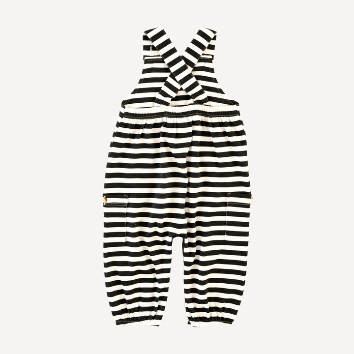 gathered bubble pocket overall | black & white stripes | organic cotton interlock