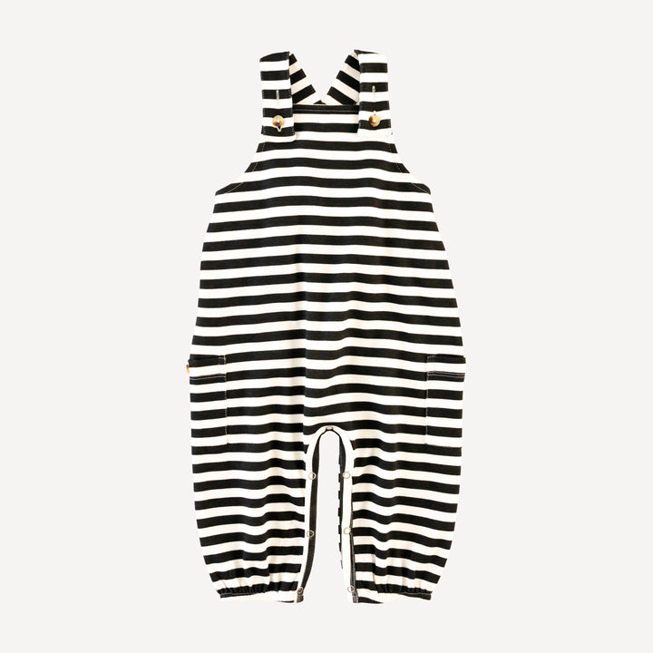 gathered bubble pocket overall | black & white stripes | organic cotton interlock