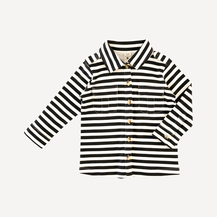 long sleeve military top | black & white stripes | organic cotton interlock