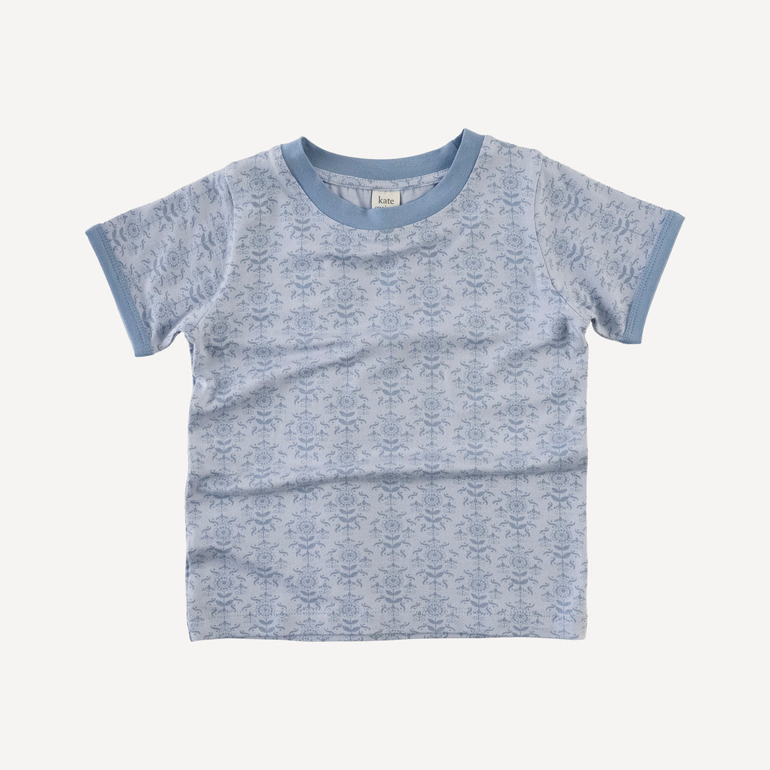 short sleeve ringer tee | cornflower folk wallpaper | bamboo