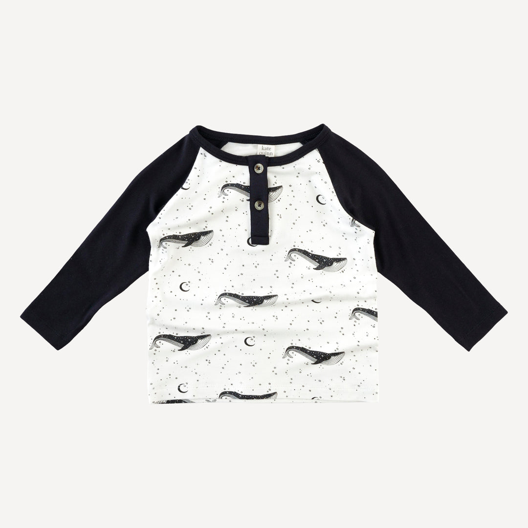 long sleeve baseball henley tee | mystical whales | bamboo