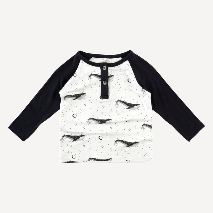 long sleeve baseball henley tee | mystical whales | bamboo