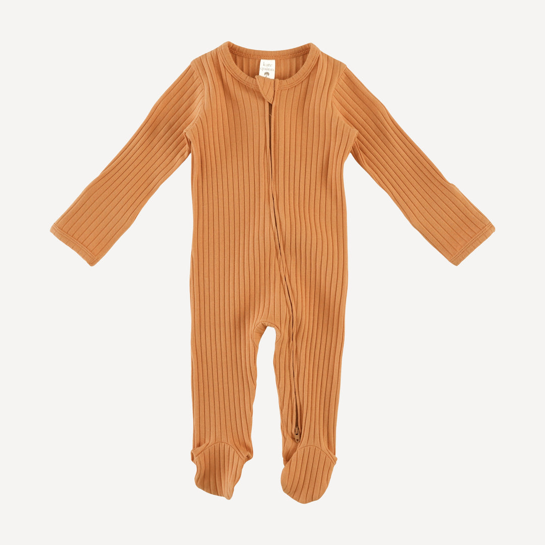 long sleeve two way zipper footie | caramel | organic cotton wide rib