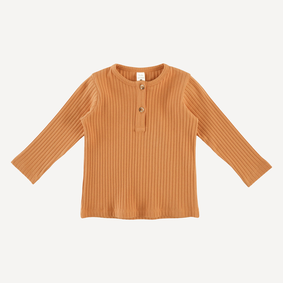 long sleeve basic henley tee | caramel | organic cotton wide rib
