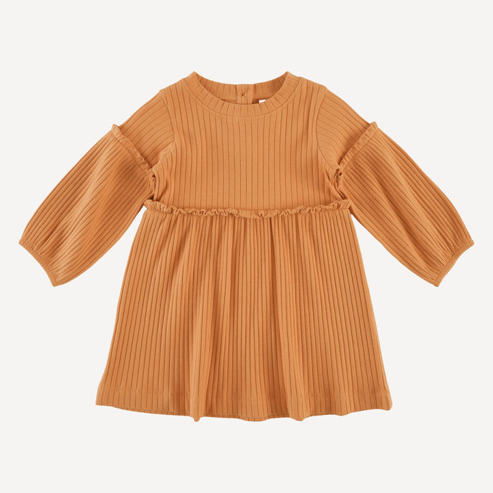 long bubble sleeve dress | caramel | organic cotton wide rib