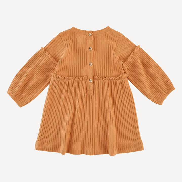 long bubble sleeve dress | caramel | organic cotton wide rib
