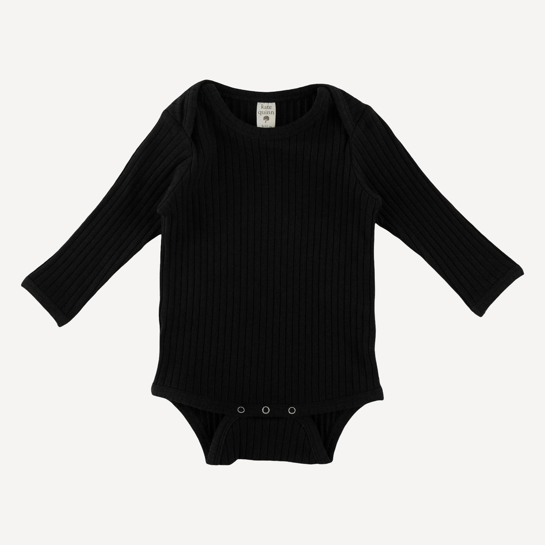 long sleeve lap neck bodysuit | black | organic cotton wide rib