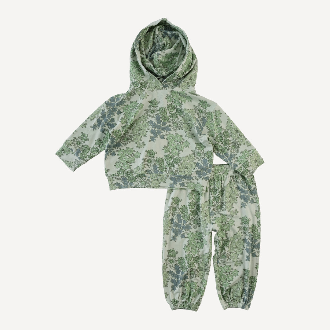 long sleeve hooded cuffed jogger set | jade wildflower | bamboo