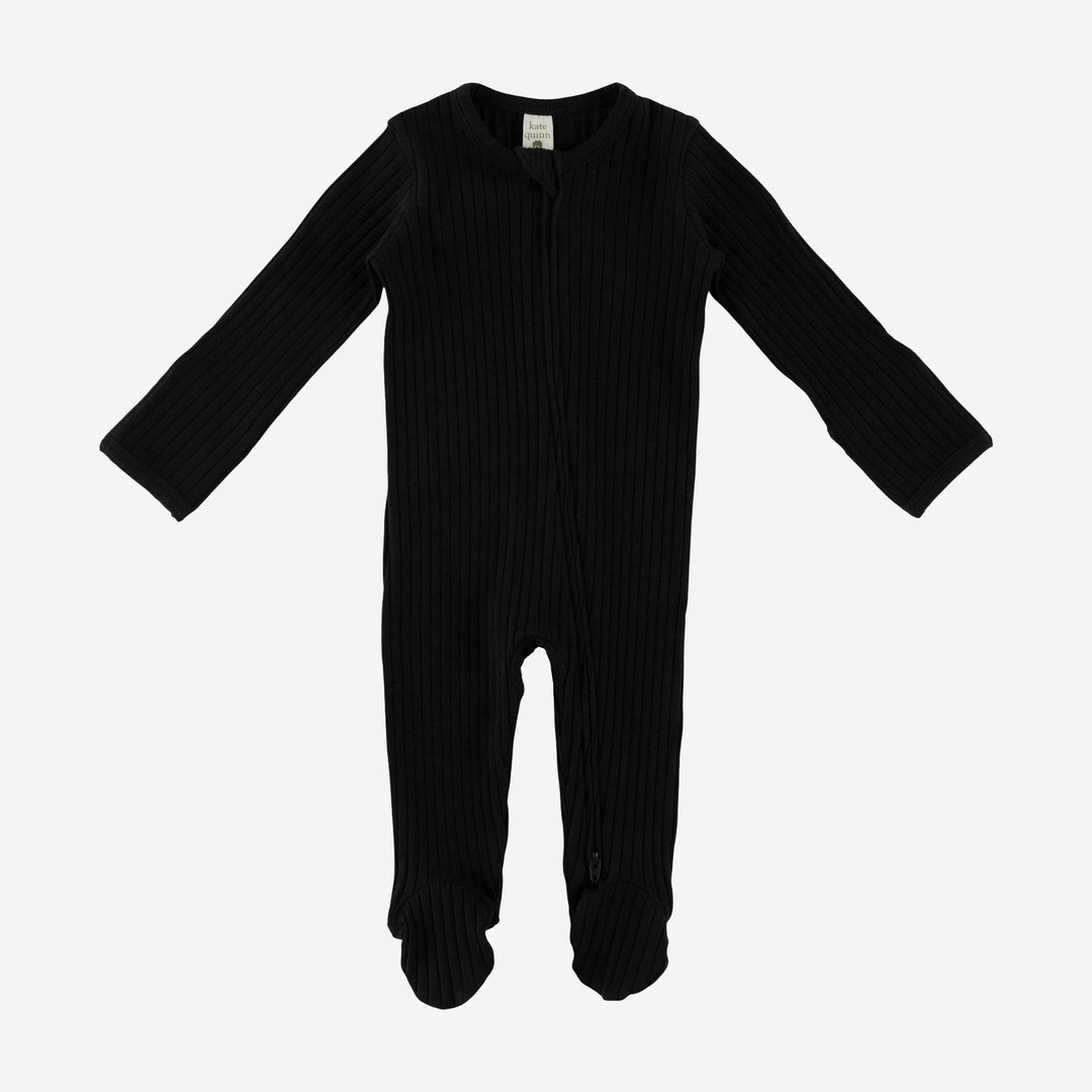 long sleeve two way zipper footie | black | organic cotton wide rib