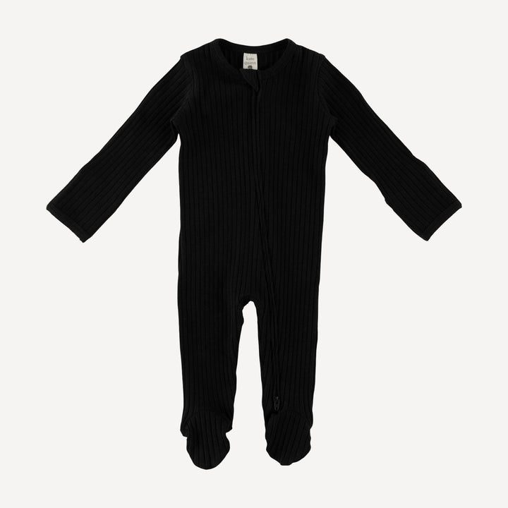 long sleeve two way zipper footie | black | organic cotton wide rib
