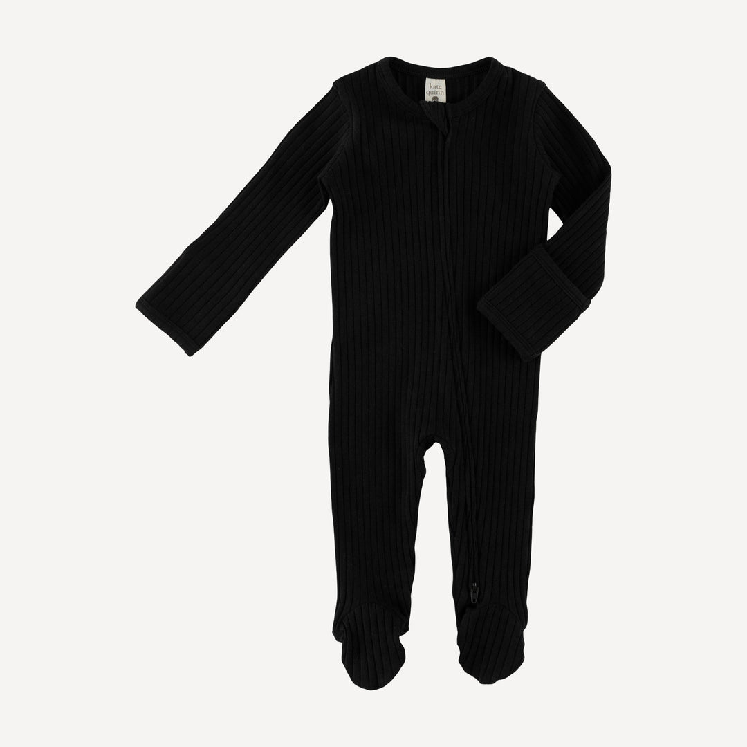 long sleeve two way zipper footie | black | organic cotton wide rib