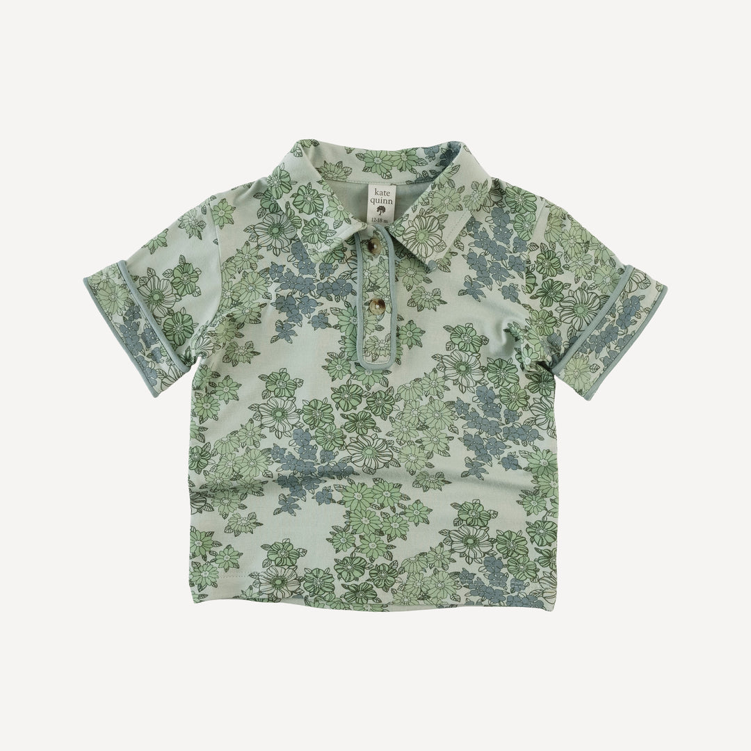 short sleeve piped polo tee | jade wildflower | bamboo