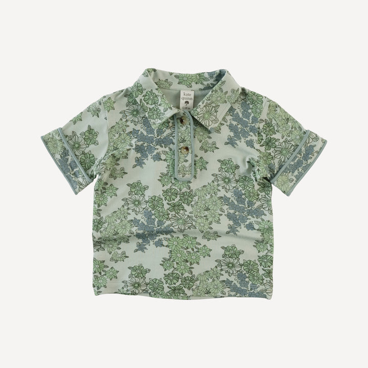 short sleeve piped polo tee | jade wildflower | bamboo