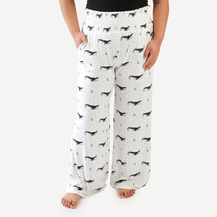 womens smocked gaucho pant | mystical whales | bamboo