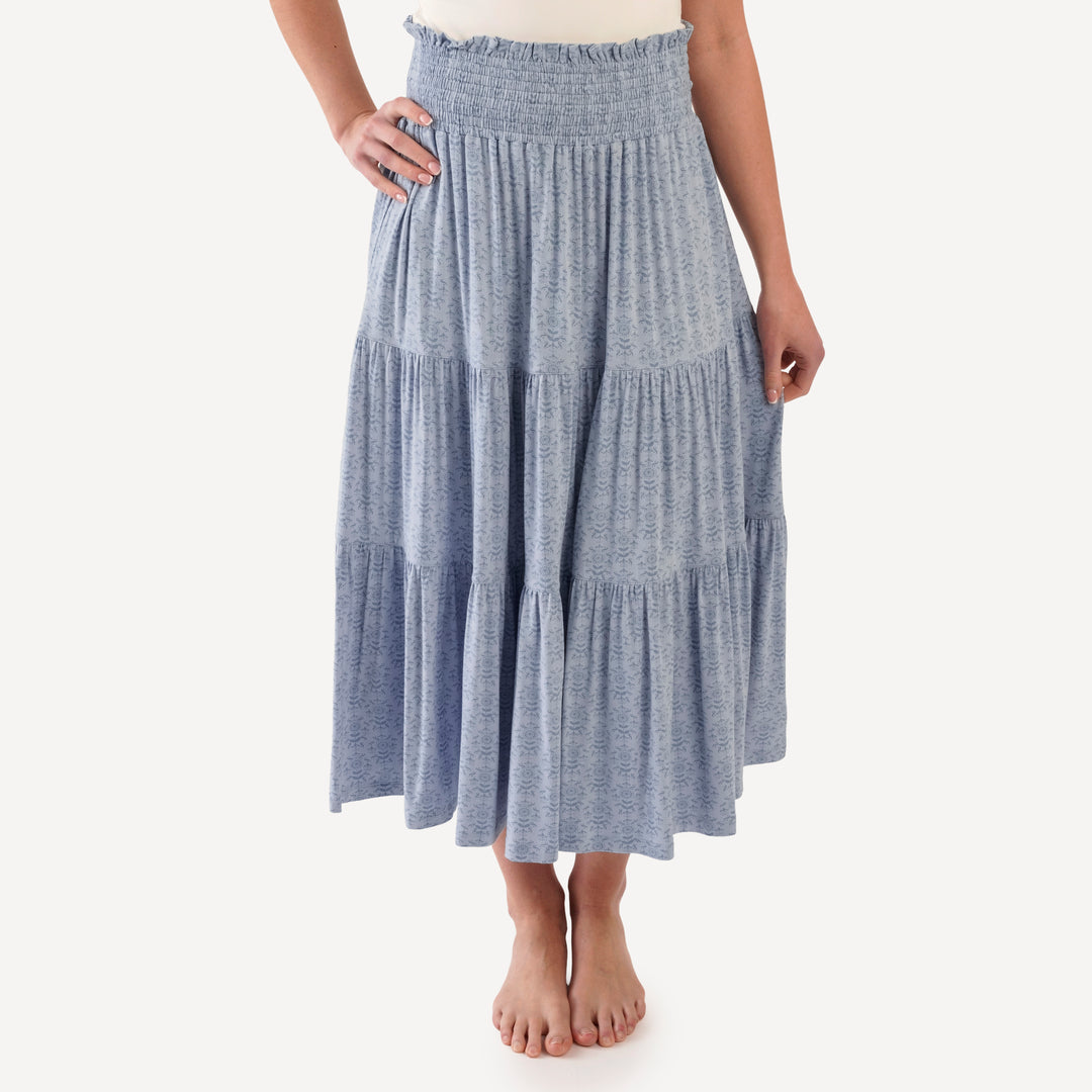 womens maxi skirt | cornflower folk wallpaper | bamboo